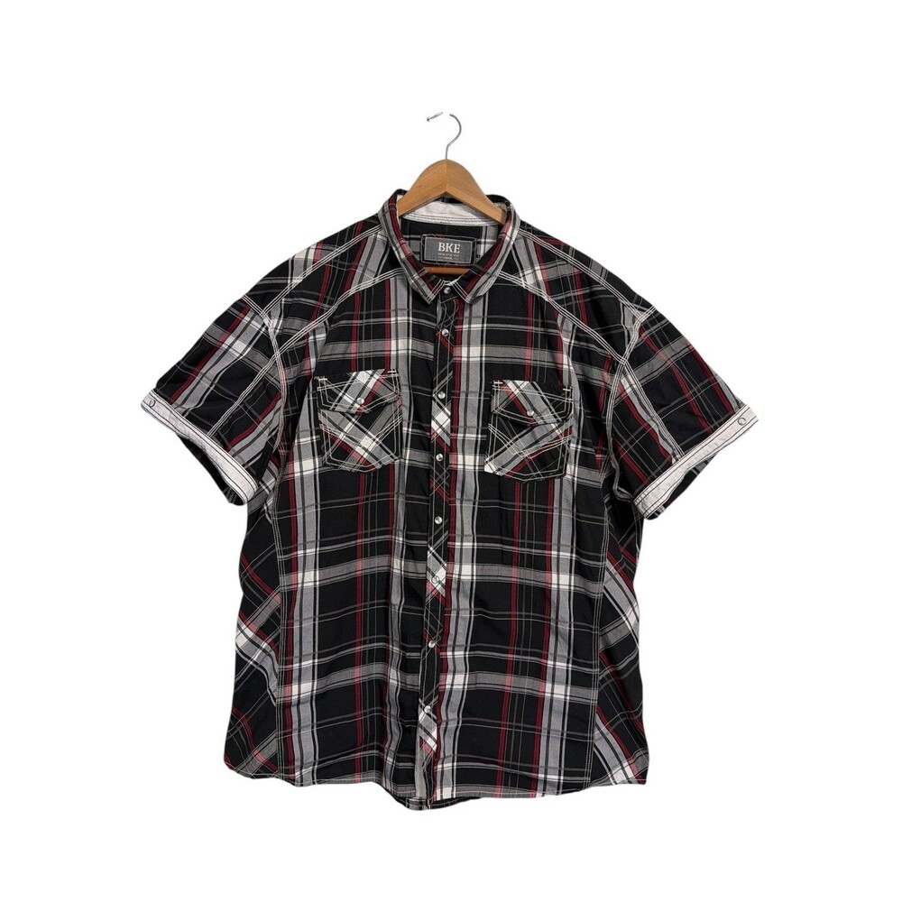 BKE Buckle‎ Shirt Mens 4XL Black Pearl Snap Athletic Fit Short Sleeve Button Up